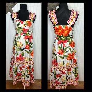 Farm Rio Cashew Garden Midi Summer Dress Size Medium